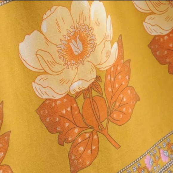 Boho 60s Floral Gypsy Print Maxi Dress Yellow - Picture 11 of 14